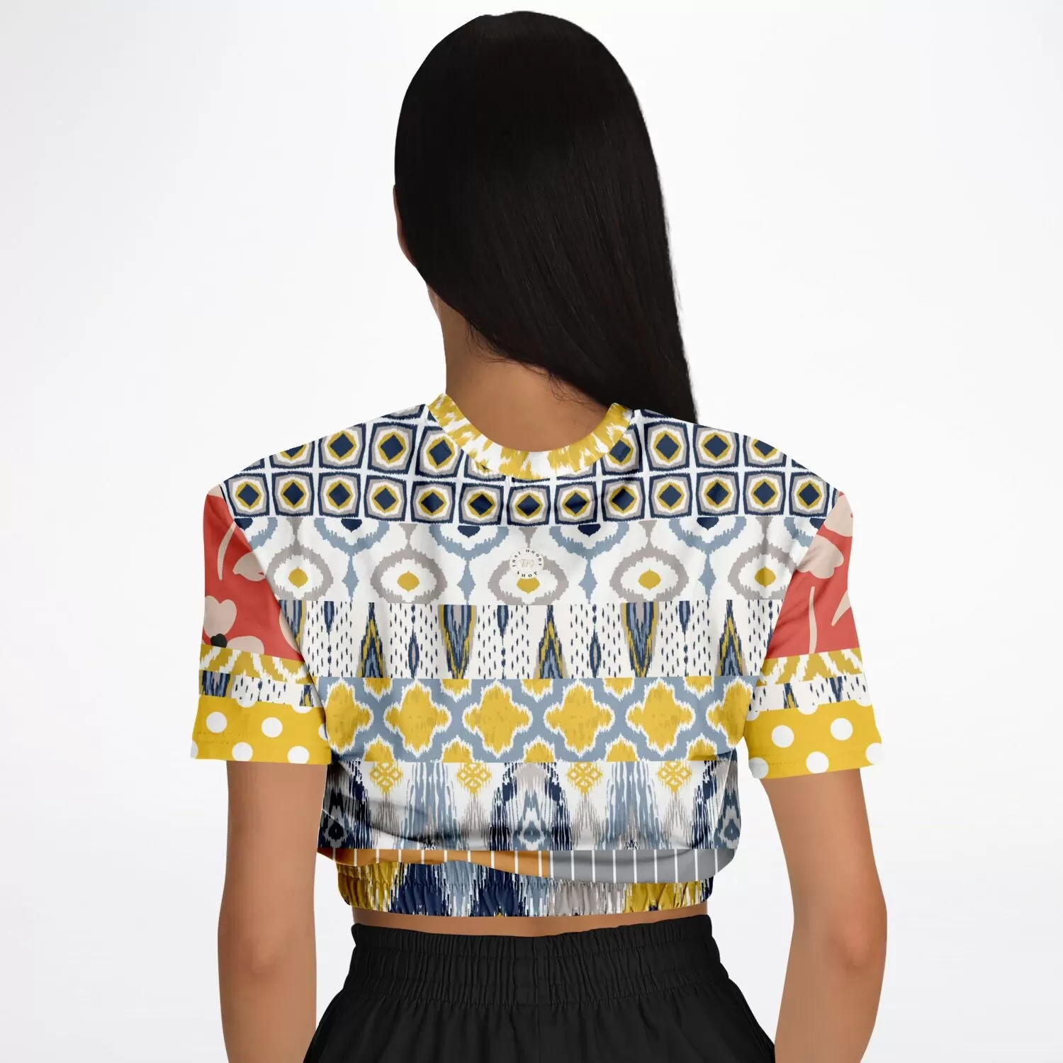 Tallulah Bankhead Elevate Patchwork Short Sleeve Cropped Eco-Poly Sweater