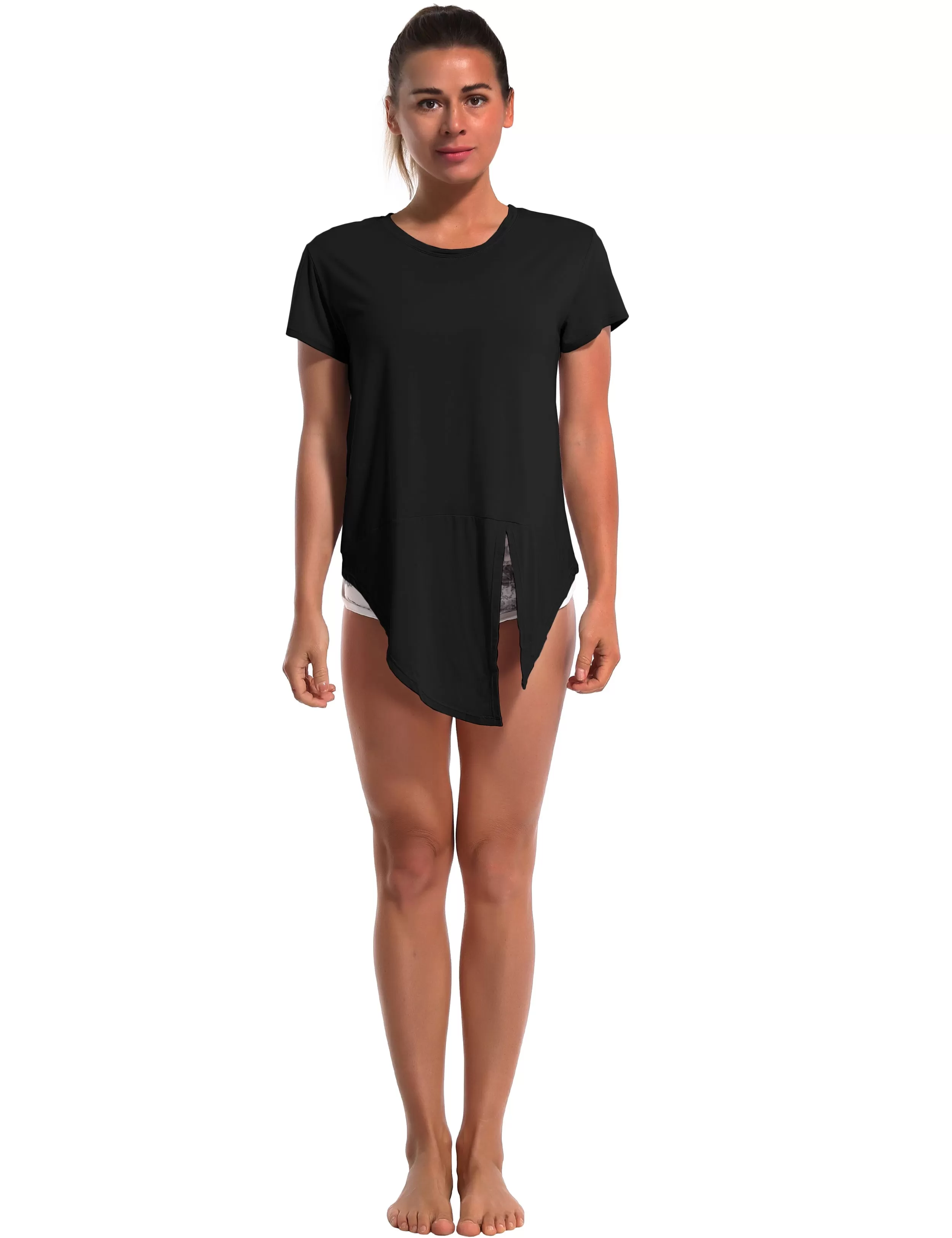 Tie Up Crop Top Short Sleeve T-Shirt black_yogastudio