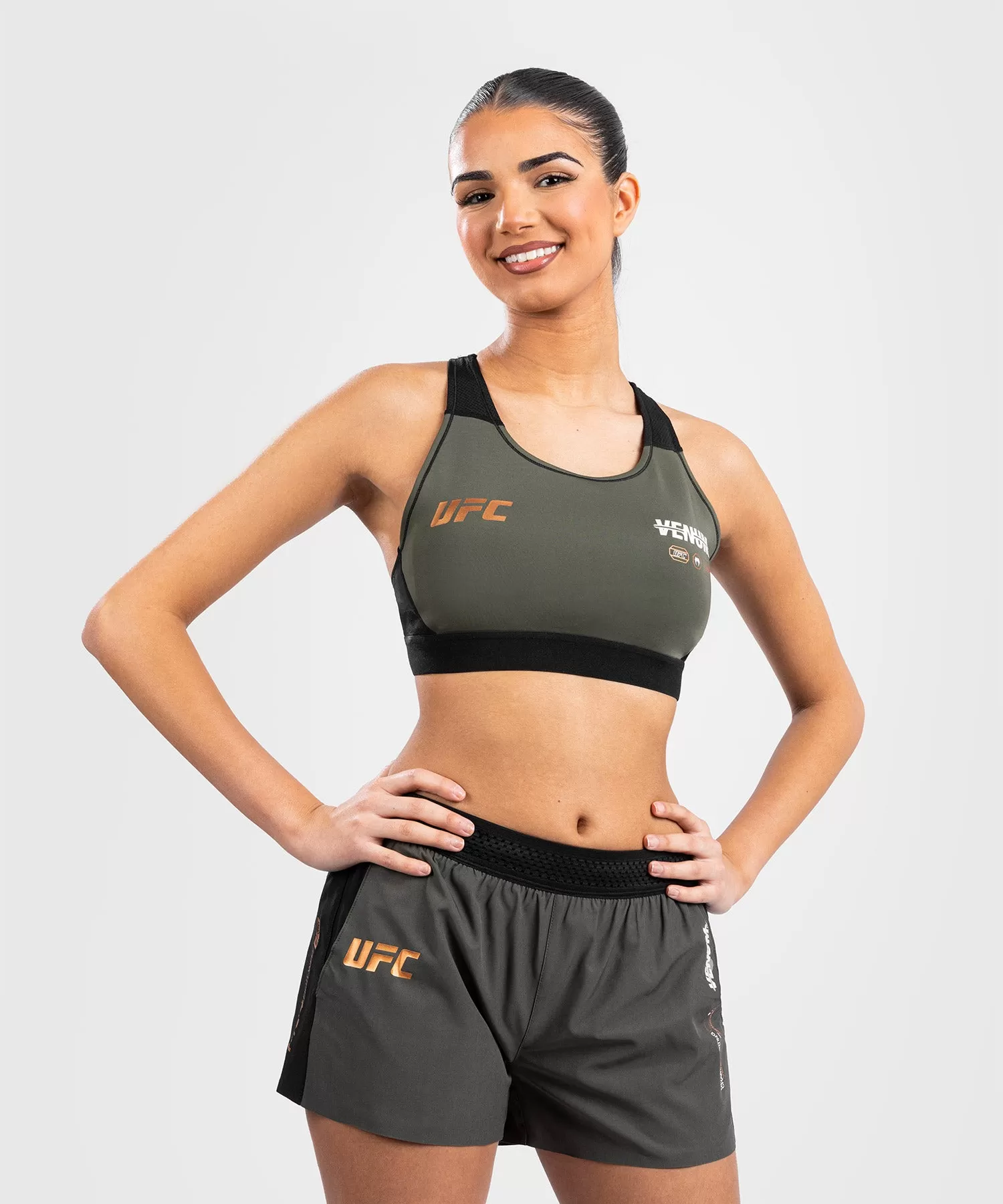 UFC Adrenaline by Venum Fight Week Women’s Sports Bra - Khaki/Bronze