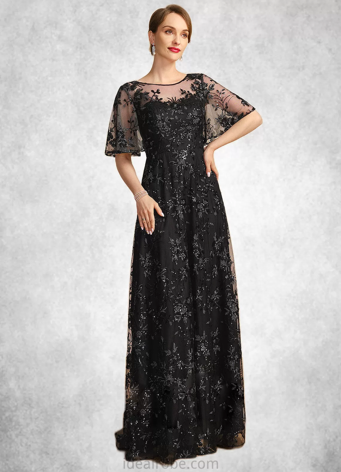 Valentina A-line Scoop Illusion Floor-Length Lace Sequin Mother of the Bride Dress STKP0021815