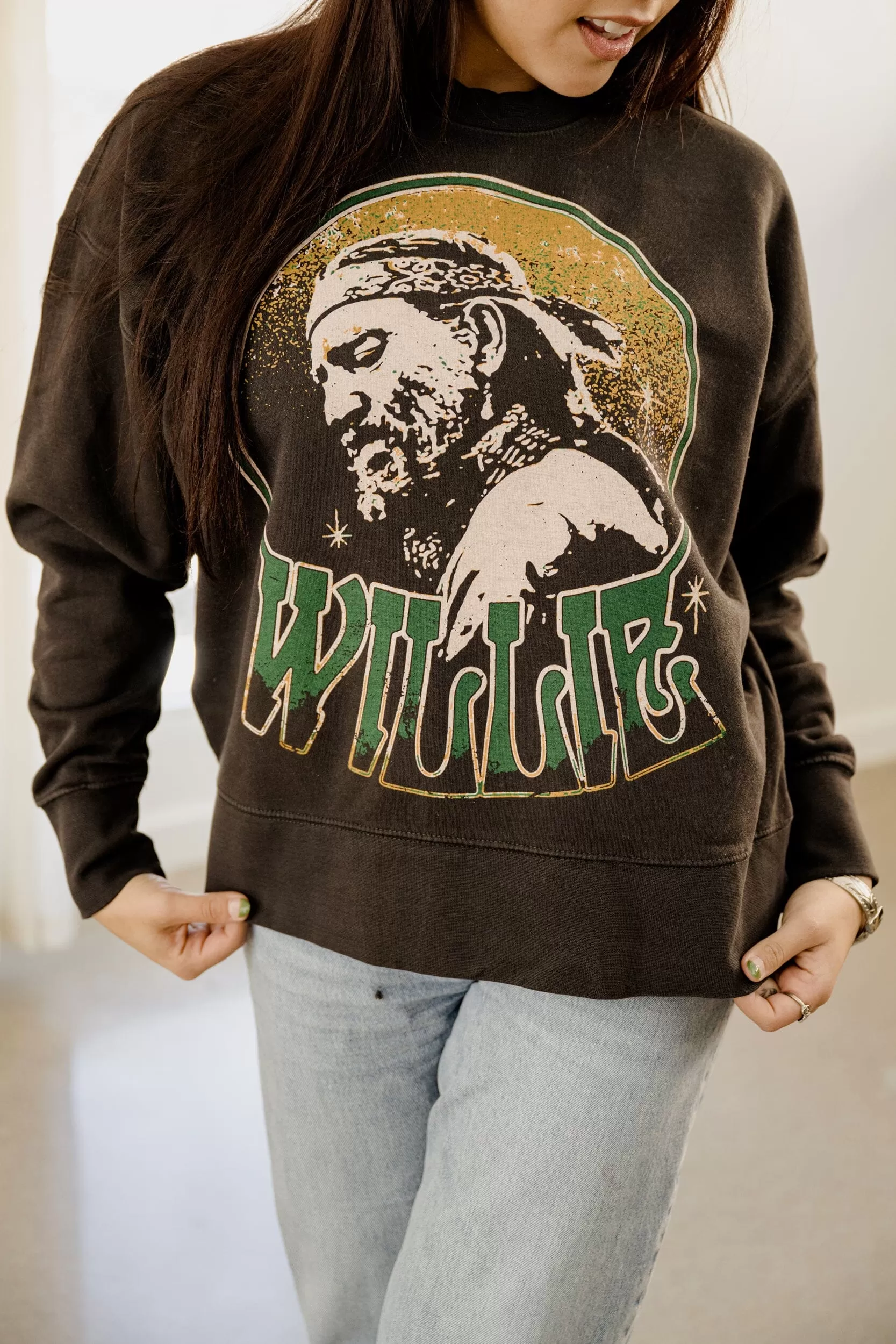 Willie Nelson Crystal Smoke Hi-Dive Oversized Crew Sweatshirt