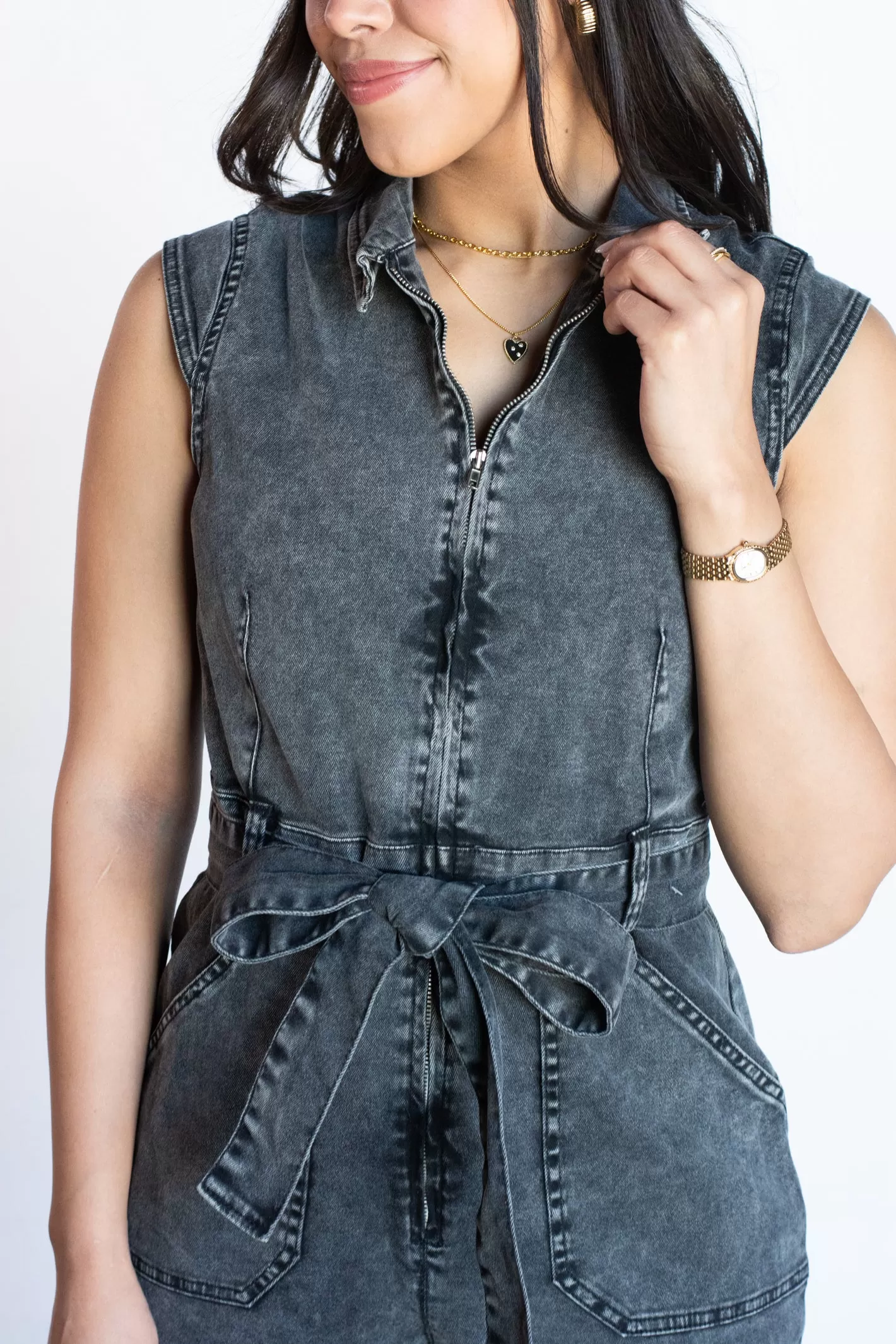 Wishful Thinking Black Washed Denim Jumpsuit