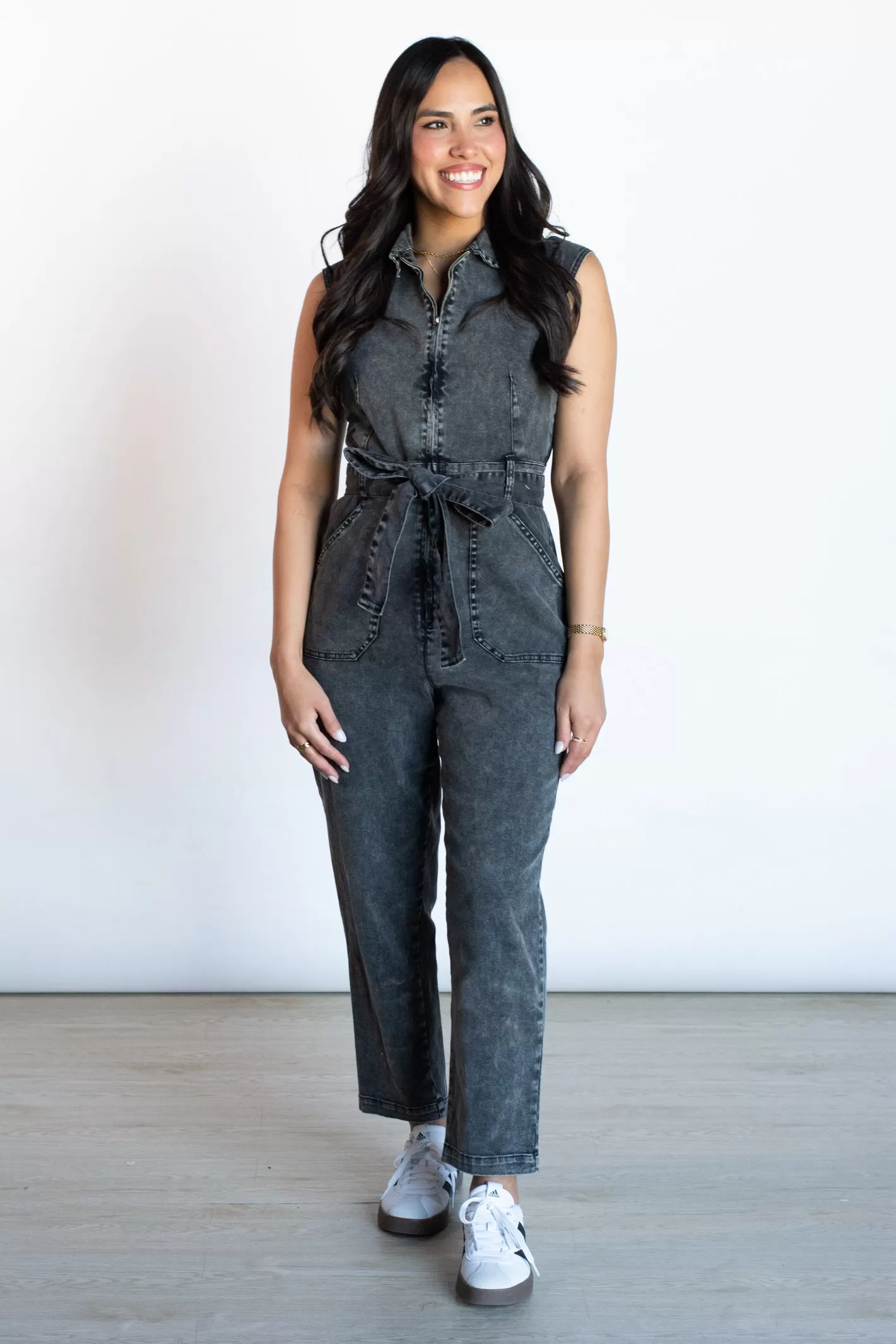 Wishful Thinking Black Washed Denim Jumpsuit