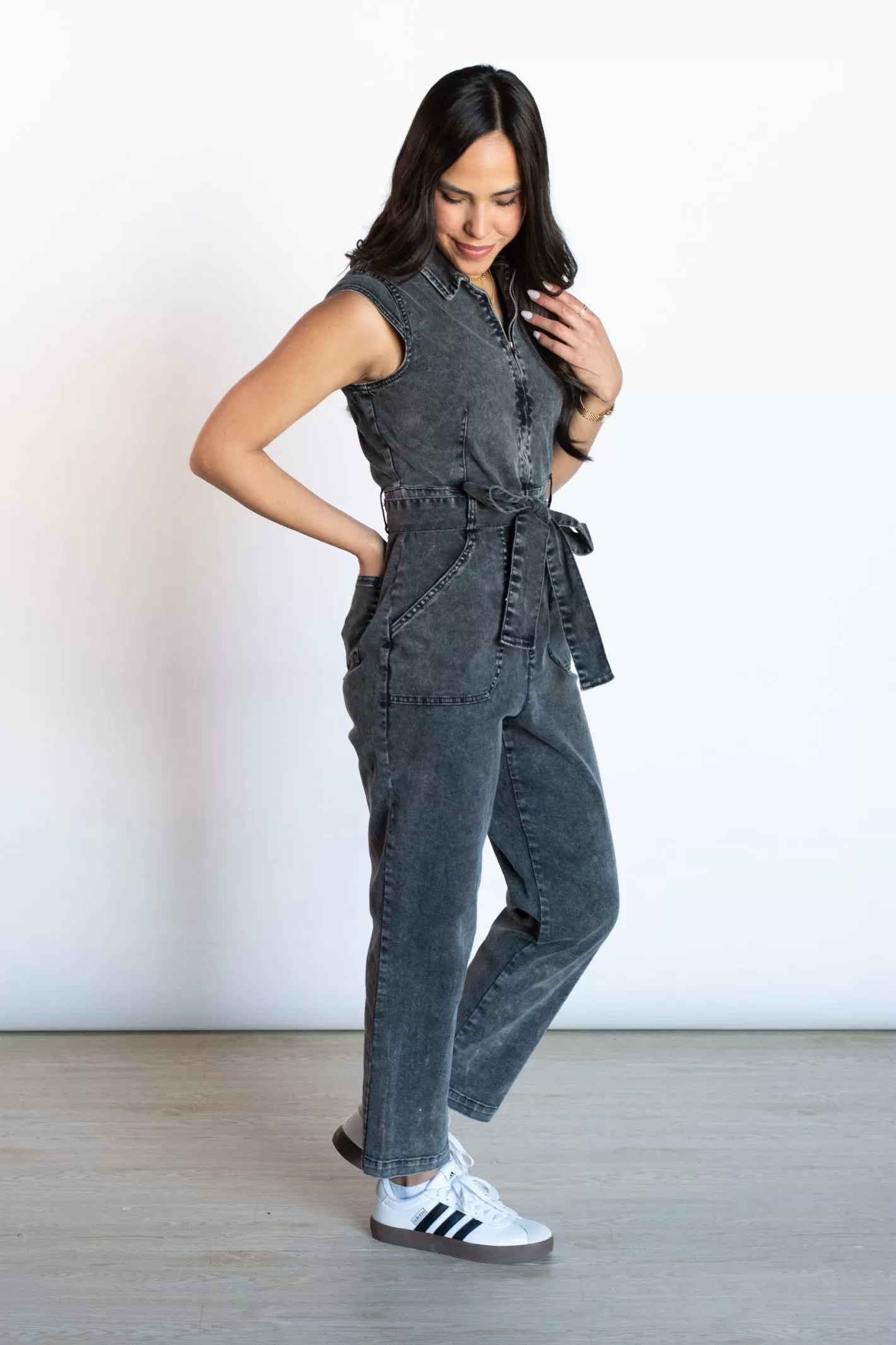 Wishful Thinking Black Washed Denim Jumpsuit