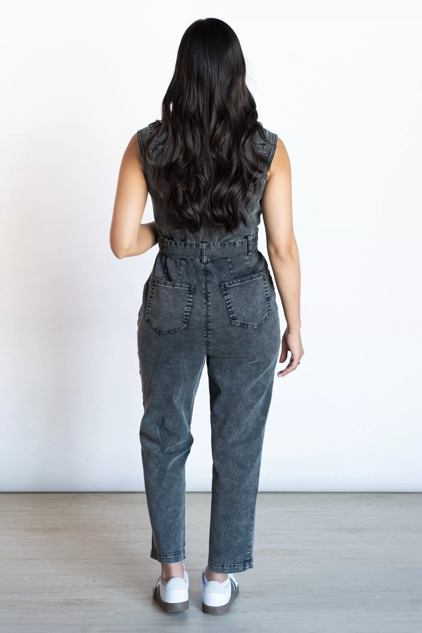 Wishful Thinking Black Washed Denim Jumpsuit