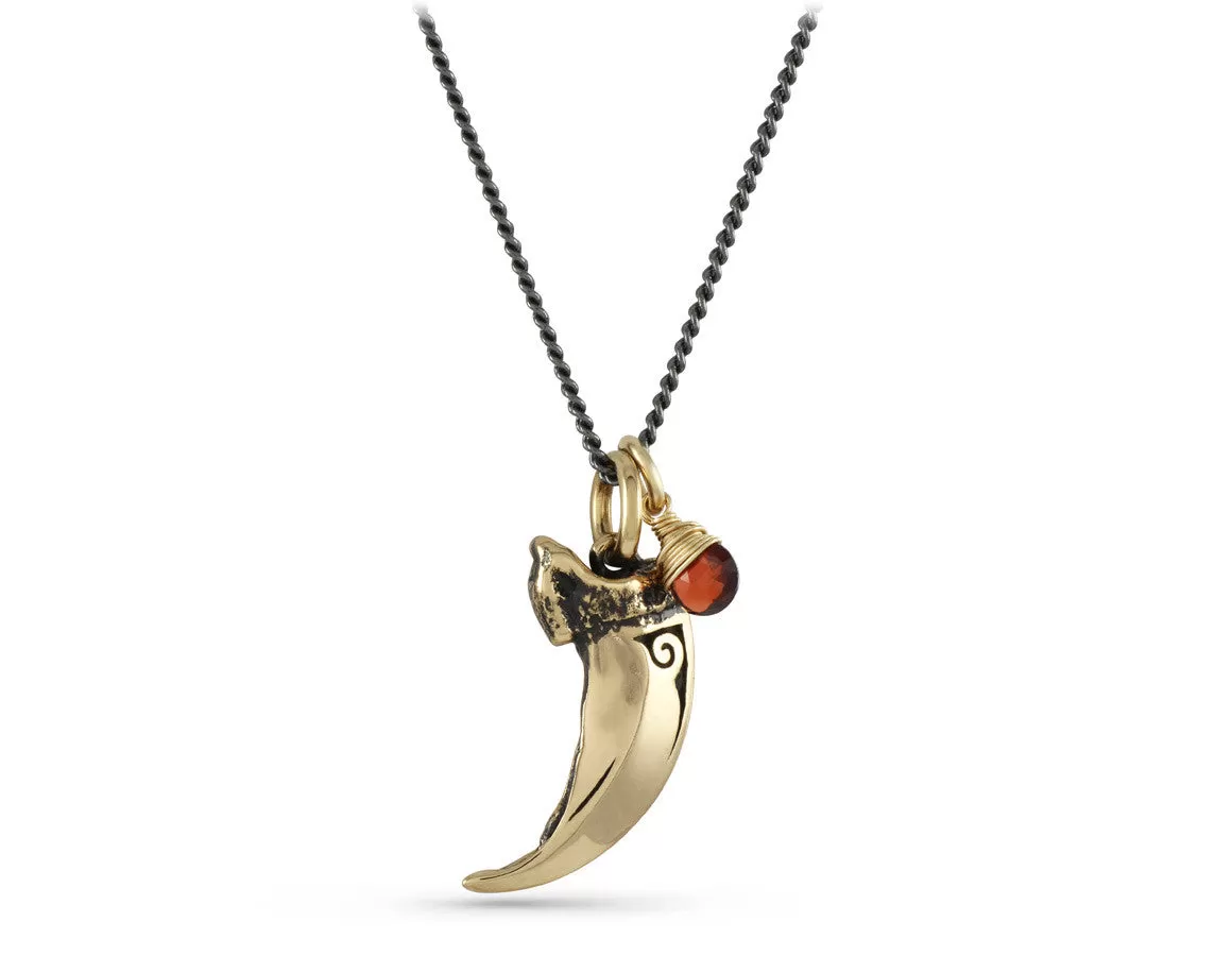 Wolf Claw Necklace with Garnet - Bronze