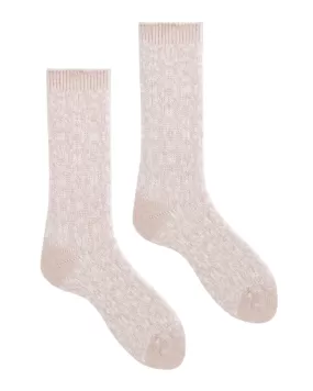 Women's Aster Flower Wool Cashmere Crew Socks (Crème)