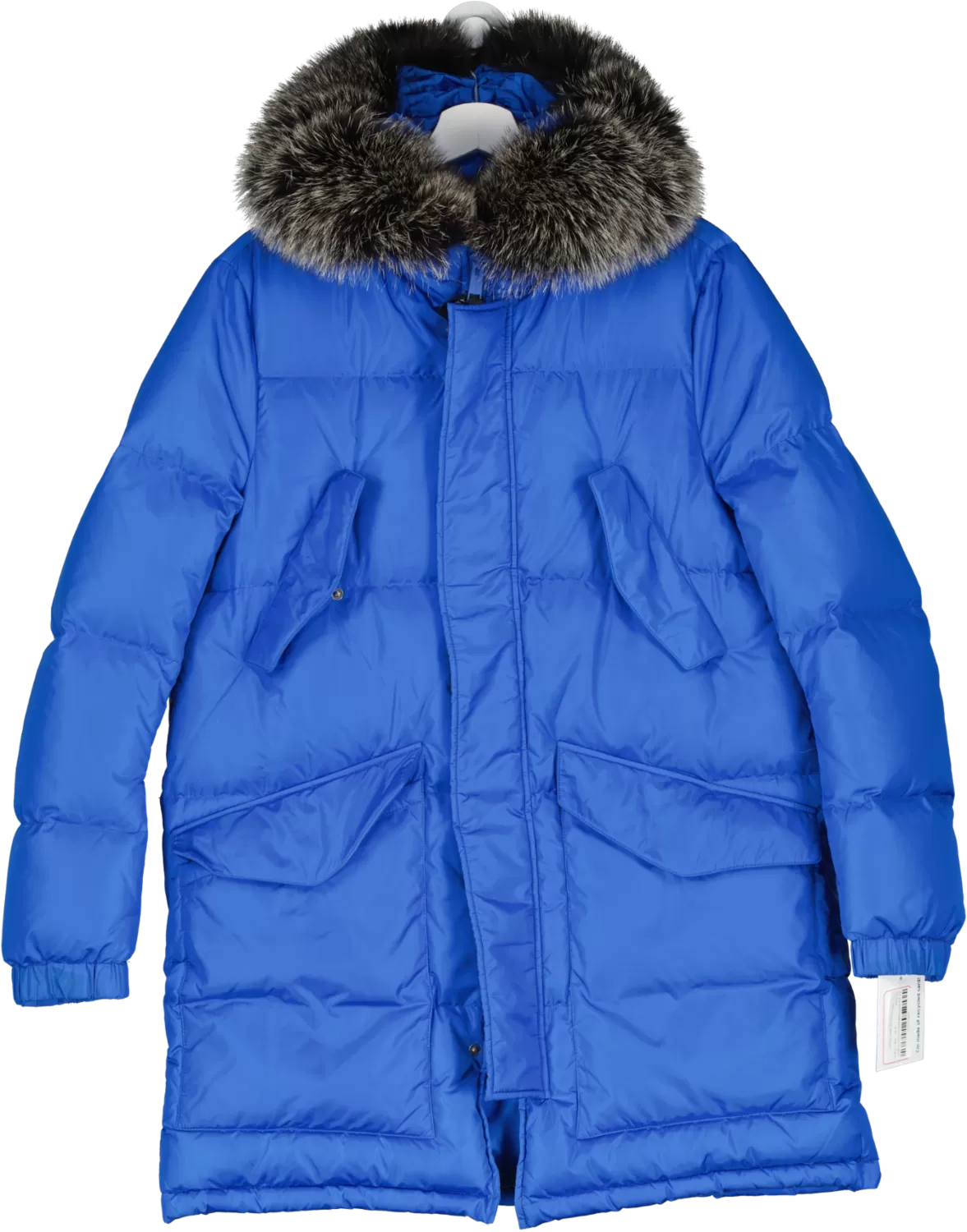 Ys Army Blue 3/4 Down Jacket With Fox Fur Collar UK XS