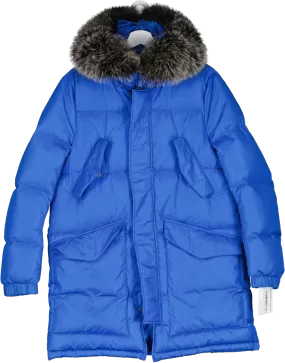 Ys Army Blue 3/4 Down Jacket With Fox Fur Collar UK XS