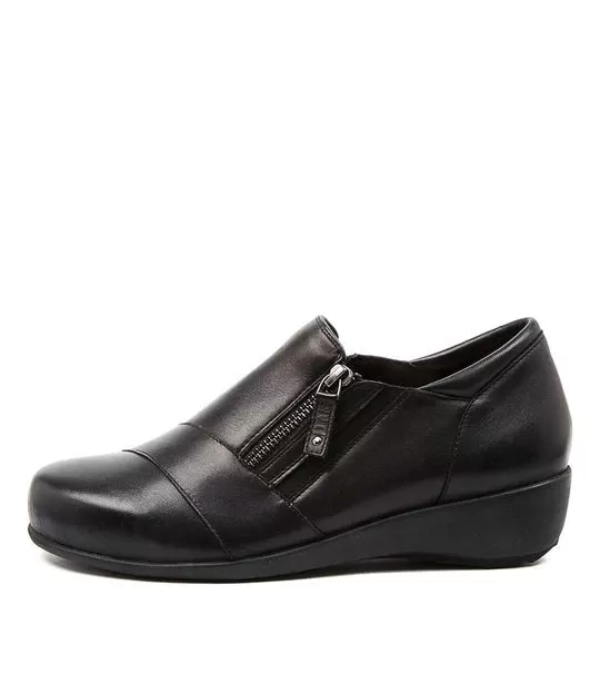 Ziera Shoes Women's Sage Comfort Slip-On - Black Leather