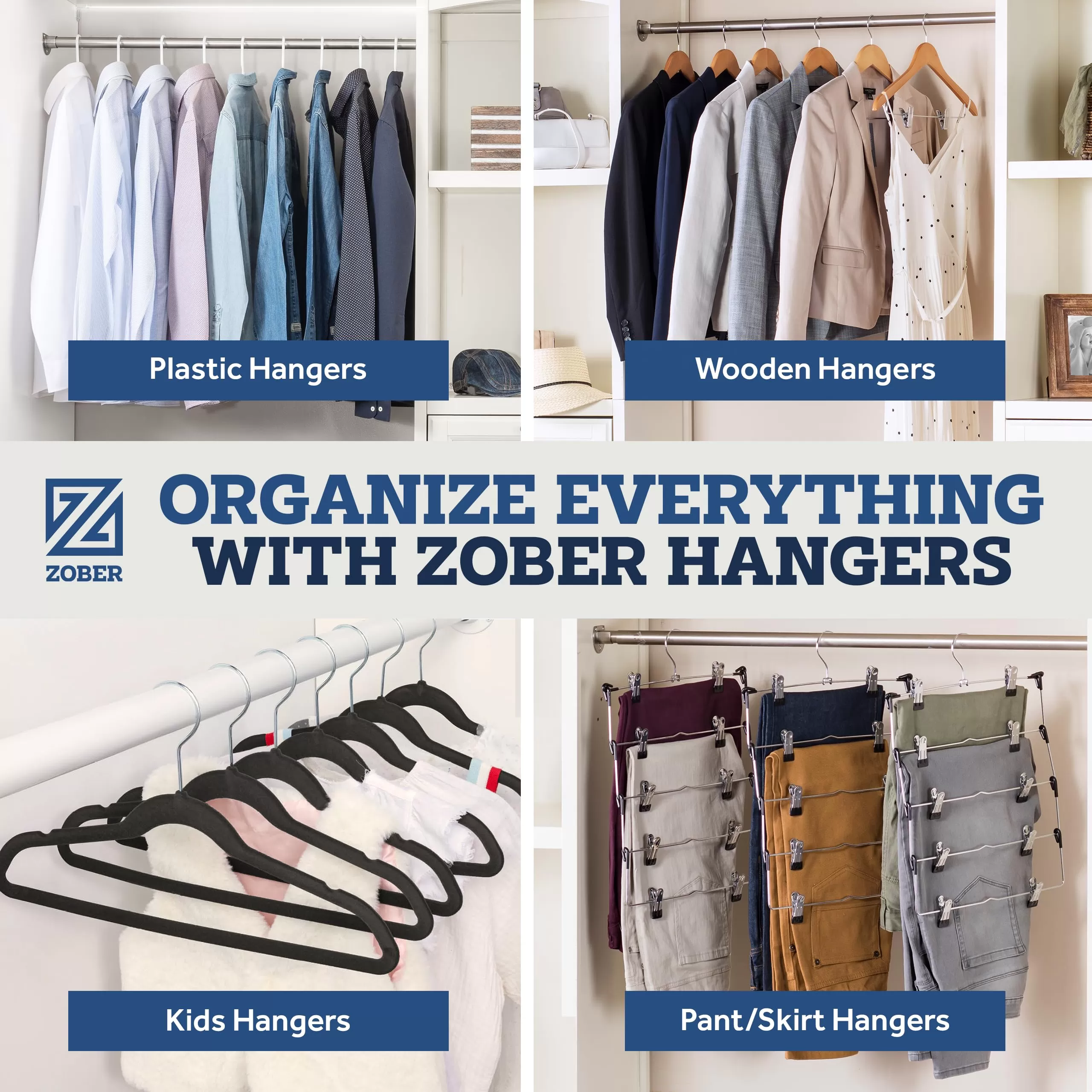 ZOBER Wooden Hangers - 20 Pack, Heavy Duty, Non Slip Wood Hangers for Coats,Suits, Jackets, & Pants - Clothes Hangers for Closet W/Bar and Notches